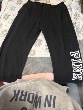 PINK Victoria's Secret Black Sweatpants with White Logo